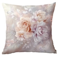 Vintage watercolor floral polyester pillowcase with cream and pink roses for home sofa - Artistic Lily Rose Style (CDR286-2) / Polyester Single Sided Without Pillow Core