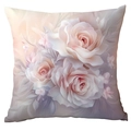Square polyester pillow cover featuring vintage watercolor pink rose floral patterns - Beautiful Realistic Rose Style (CDR286-3) / Polyester Single Sided Without Pillow Core