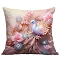 Luxury peacock pillow cover with purple floral and 3D jewelry patterns on white background - Dreamy Peacock Gems (CDR237-9) / 18x18 Inch