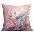 Elegant square cushion cover featuring a pink and purple artistic double peacock floral print - Pink Purple Peacock (CDR237-10) / 18x18 Inch