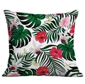 Detailed view of tropical cushion cover with hibiscus flowers and palm leaves print - Butterfly Hibiscus Mix (CDR283-41)