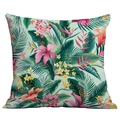 Tropical floral print throw pillow with hibiscus and palm leaves on mint green base - Light Green Tropical Flower (CDR283-37)