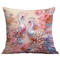 Peacock decorative pillowcase with 3D embossed floral patterns in pink and purple colors - 3D Effect Peacock (CDR237-11) / 18x18 Inch