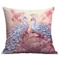 Luxury peacock pillow cover featuring two white iridescent birds on cherry blossom branches - Pearly White Peacock (CDR237-12) / 18x18 Inch