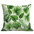 Close-up of tropical palm leaf pattern and fabric texture on square throw pillow cover - All-over Tropical Plants (CDR283-13)