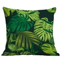 Detailed view of square pillow case with HD tropical Monstera and palm leaf print - Realistic Rainforest Style (CDR283-16)