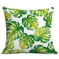 Detailed view of square pillow cover featuring tropical monstera leaf print on white fabric - Gradient Monstera Leaves (CDR283-14)