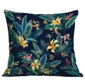 Navy blue throw pillow with vibrant tropical floral and palm leaf print for sofa - Dark Blue Tropical Style (CDR283-38)