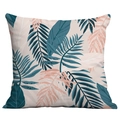 Square throw pillow featuring tropical green palm and monstera leaves on a clean white backdrop - Cyan Base Minimalist Plant (CDR283-39)