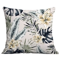 Square cushion cover with tropical monstera leaves and white lily flower print - Beige Lily Greenery (CDR283-42)