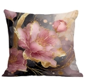 Modern ink art flower pillowcase with gold outlines and pink gray watercolor pattern - No Insert / Abstract Gray Pink Floral (CDR292-2)