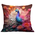 Vibrant peacock and floral print throw pillow cover with elegant blue bird design - Bright Blue Peacock (CDR237-24) / 18x18 Inch