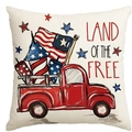 Independence Day linen pillow cover with American flag truck and Land of the Free text - 45x45cm Single-sided No Insert / Red Truck Style (DYM289-4)
