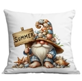 Weißer quadratischer Kissenbezug mit Sommer-Gnom-Motiv und Muschelhut auf weißem Hintergrund - 45x45cm Einseitiger Druck / Sommer Skizze Gnom (CDR291-1)