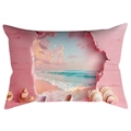Rechteckiger Kissenbezug mit rosa Strandmuschel-Druck und 3D-Ozean-Landschaftsdesign - 30*50cm / Strand Muschel Landschaft 2 (CDR287-2)