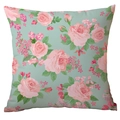 Housse de coussin à fleurs de pivoine et rose vert clair avec motif de jardin - Fond Vert Clair Rose Rose (CDR289-1)