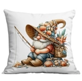 Fodera per cuscino bianca con gnomo da pesca, cappello di conchiglie e temi marini - 45x45cm Stampa Singola Faccia / Gnomo Gioia della Pesca (CDR291-6)