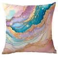 Pink and blue marble texture polyester pillow case with golden glitter fluid art patterns - Modern Abstract Quicksand Texture (CDR293-2)
