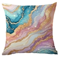 Pink and blue marble texture polyester pillowcase with gold foil style accents for sofa decor - Lake Blue Pink Fluid Art (CDR293-3)