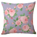 Housse de coussin carrée avec roses roses et feuilles vertes sur fond lavande doux - Fond Mauve Clair Rose Rose (CDR289-2)