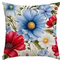 Kussensloop voor Independence Day met rode en blauwe bloemen op linnen structuur - Rood Wit Blauw Bloemenstijl (DYM290-1(4)) / 45*45cm Linnen Enkelzijdig Zonder Kern