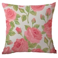 Housse de coussin carrée blanche avec motif de roses roses pour décoration de canapé - Fond Crème Grande Rose (CDR289-4)