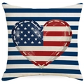 Housse de coussin carrée avec cœur drapeau américain et rayures bleues et blanches - Motif Cœur Drapeau (DYM293-1) / 45x45cm Lin (Sans Coeur)