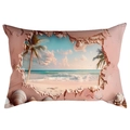 Pink coastal beach pillowcase featuring 3D tropical palm sea shell printed ocean design - 30*50cm / Beach Shell Landscape 13 (CDR287-13)