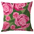 Pink peony floral cushion cover with green leaves, soft square decorative pillowcase - Blooming Peony Green Leaves (CDR289-5)