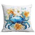 Funda de cojín cuadrada con estampado de cangrejo azul en acuarela y flores - 45*45cm Peluche Corto Una Cara Sin Núcleo / Patrón de Cangrejo Azul (CDR238-2)