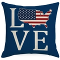 Housse de coussin bleu marine avec imprimé LOVE et motif drapeau USA pour canapé - Motif Combiné Lettre et Carte (DYM293-4) / 45x45cm Lin (Sans Coeur)