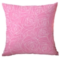 Pink throw pillow case with white rose floral line art pattern for home decor - Pink With White Line Rose (CDR289-6)