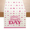 Close-up of Mother's Day table runner fabric with pink hearts and floral lettering - Beige Pink Artistic Font Heart Shape (ZQ104-11)