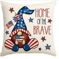 Linen Independence Day pillow cover featuring a gnome and Home of the Brave text - 45x45cm Single-sided No Insert / Gnome Style (DYM289-1)