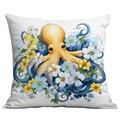 Square velvet pillowcase with digital orange octopus and floral print in a modern style - 45*45cm Short Plush Single Sided Without Core / Orange Octopus Pattern (CDR238-5)