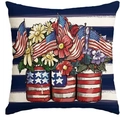 Patriotic gnome linen pillowcase with American flags and floral striped patterns - 45x45cm Single-sided No Insert / Patriotic Vase Style (DYM289-2)
