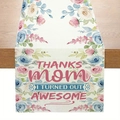 Linen Mother's Day table runner with pink floral patterns and thankful text on wood desk - Beige Floral Surround Testimonial (ZQ104-9)