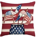 Independence Day linen pillow case with gnome windmill and American flag stripes - 45x45cm Single-sided No Insert / Patriotic Windmill Style (DYM289-3)