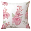 Square throw pillow cover with pink watercolor rose pattern on a white linen texture - Watercolor Pink Rose (CDR289-10)