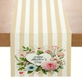 Runner da tavola a righe per la festa della mamma con fiori su tavolo in legno - Strisce Verticali Beige Floreale Cuore (ZQ104-2)