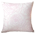 Square throw pillow featuring elegant light pink rose floral line art on white fabric - White Base Pale Pink Rose Line Art (CDR289-11)