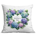Detail of Happy Mother's Day cushion cover with heart-shaped floral wreath and hydrangea - 45x45cm / Hydrangea Wreath (CDR288-8)