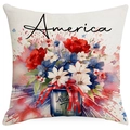 Kissenbezug aus Leinen zum Unabhängigkeitstag mit Aquarellblumen und Amerika-Schriftzug - Amerika Blumen (DYM293-4) / 45x45cm Ohne Füllung