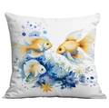 Square pillow cover featuring gold fish and blue floral watercolor prints - 45*45cm Short Plush Single Sided Without Core / Three Goldfish Pattern (CDR238-11)