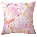 Square floral pillow case with pink roses and abstract orange strokes on white fabric - White Background Polka Dot Pink Rose (CDR289-12)