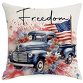 Leinen-Kissenbezug zum Unabhängigkeitstag mit blauem Oldtimer-Truck und US-Flaggen - Freedom Vintage Truck (DYM293-2) / 45x45cm Ohne Füllung
