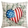 Kissenbezug zum Unabhängigkeitstag mit US-Flagge im Herz und Eukalyptus auf Karomuster - 45*45cm Leinen Einseitig Ohne Füllung / Unabhängigkeitstag Herz Kranz Stil (DYM290-4 (4))