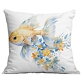 Square white pillowcase with golden watercolor fish and blue flowers print - 45*45cm Short Plush Single Sided Without Core / Swimming Goldfish Pattern (CDR238-12)