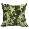 Green camouflage star throw pillow cover with vintage distressed canvas texture design - 45x45cm Single Side Print / Camo Distressed Stars (CDR295-16)