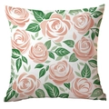 Square throw pillow cover with realistic peach pink rose and green leaf print - Realistic Rose Cluster Pattern (CDR289-15)